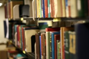 Books on library shelf