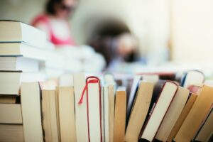 Books with person in background