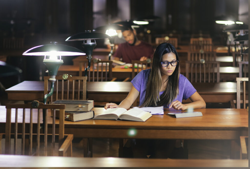 People studying late at library