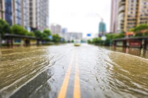 Flooded city road