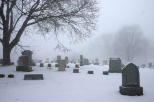 Cemetery on a misty morning