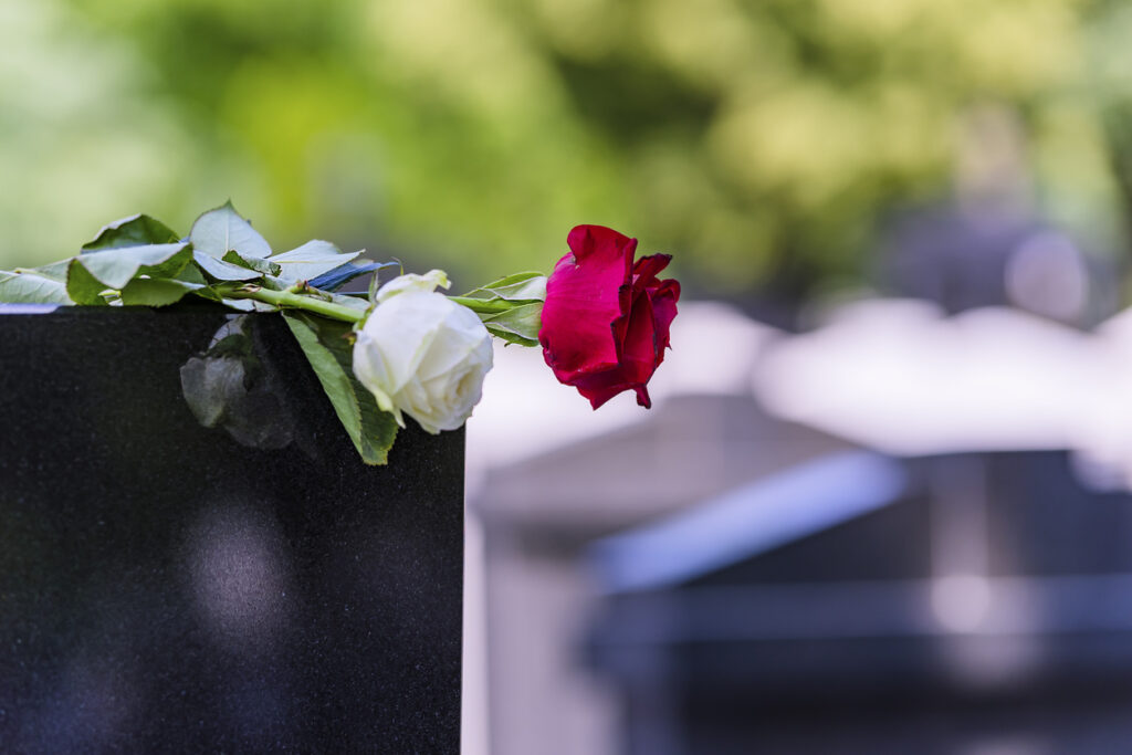 Roses on tombstone