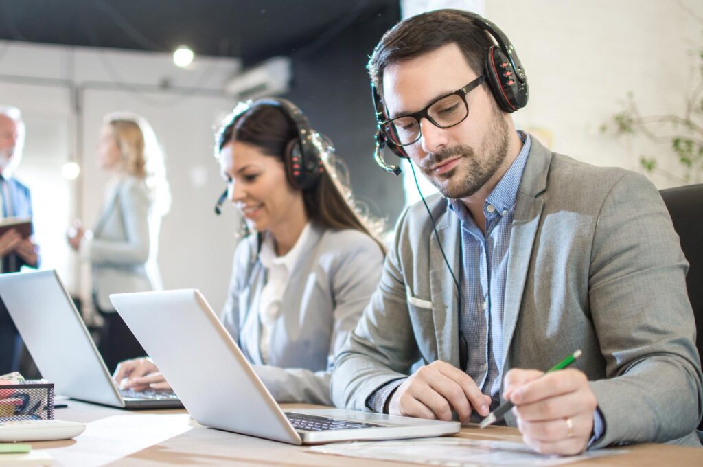 Customer service associated with headsets and laptops